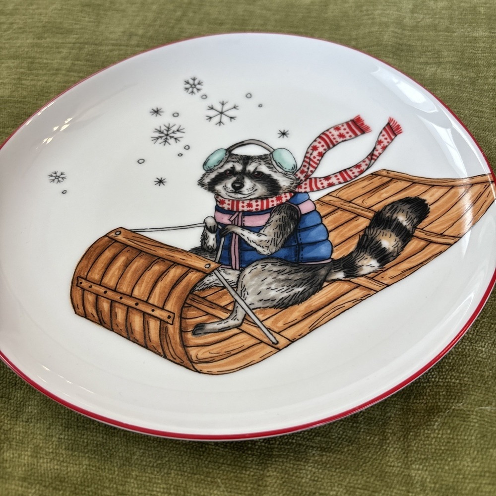 West Elm 2020 Rachel Kozlowski Christmas Dapper Animal Racoon Salad Plate 8.5" - Picture 5 of 7